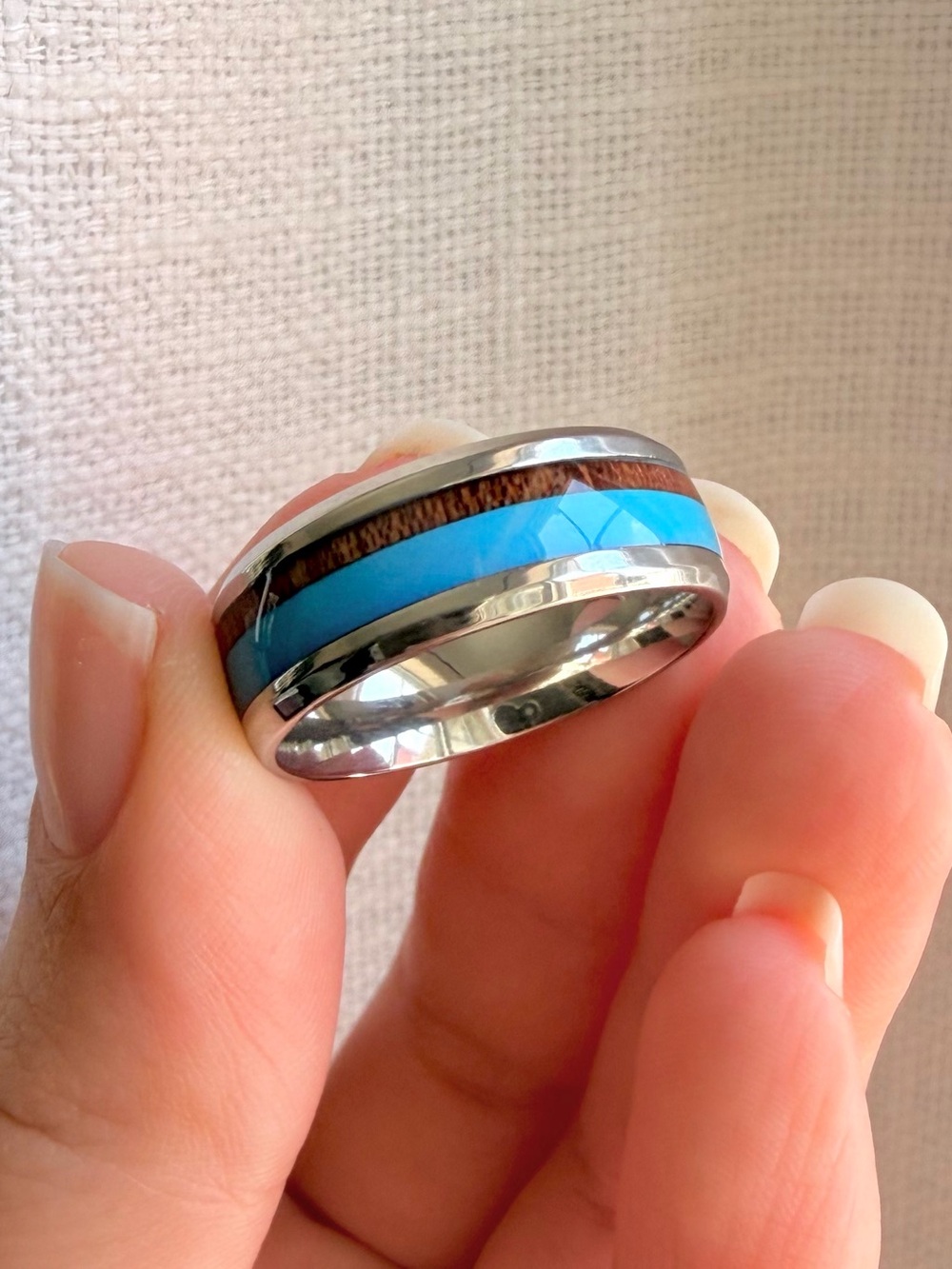 Turquoise and Wood Inlay Ring